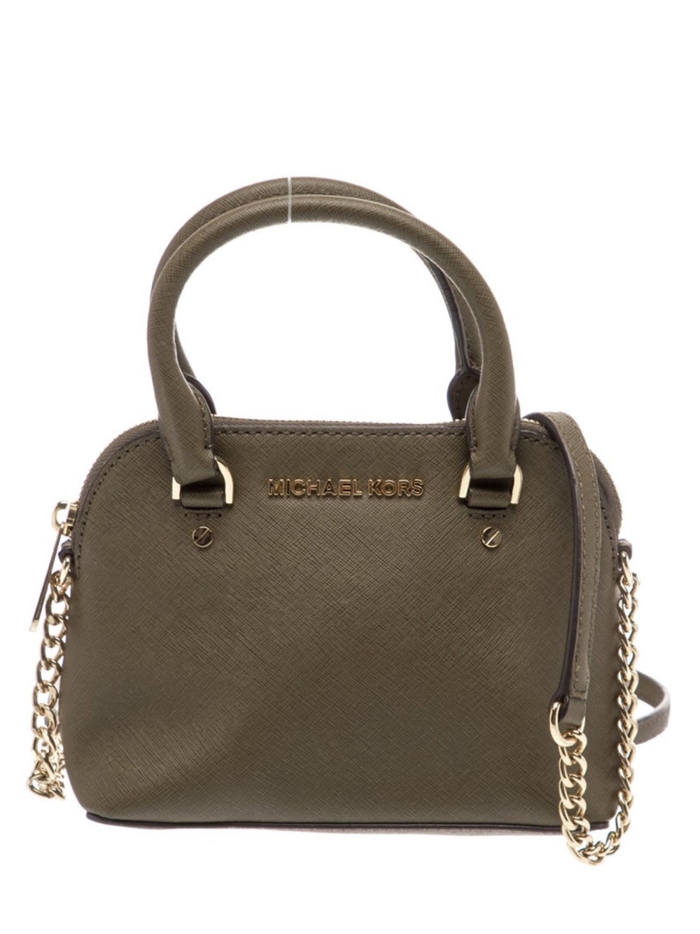 Michael Kors Olive Saffiano Mini Satchel with Gold Chain